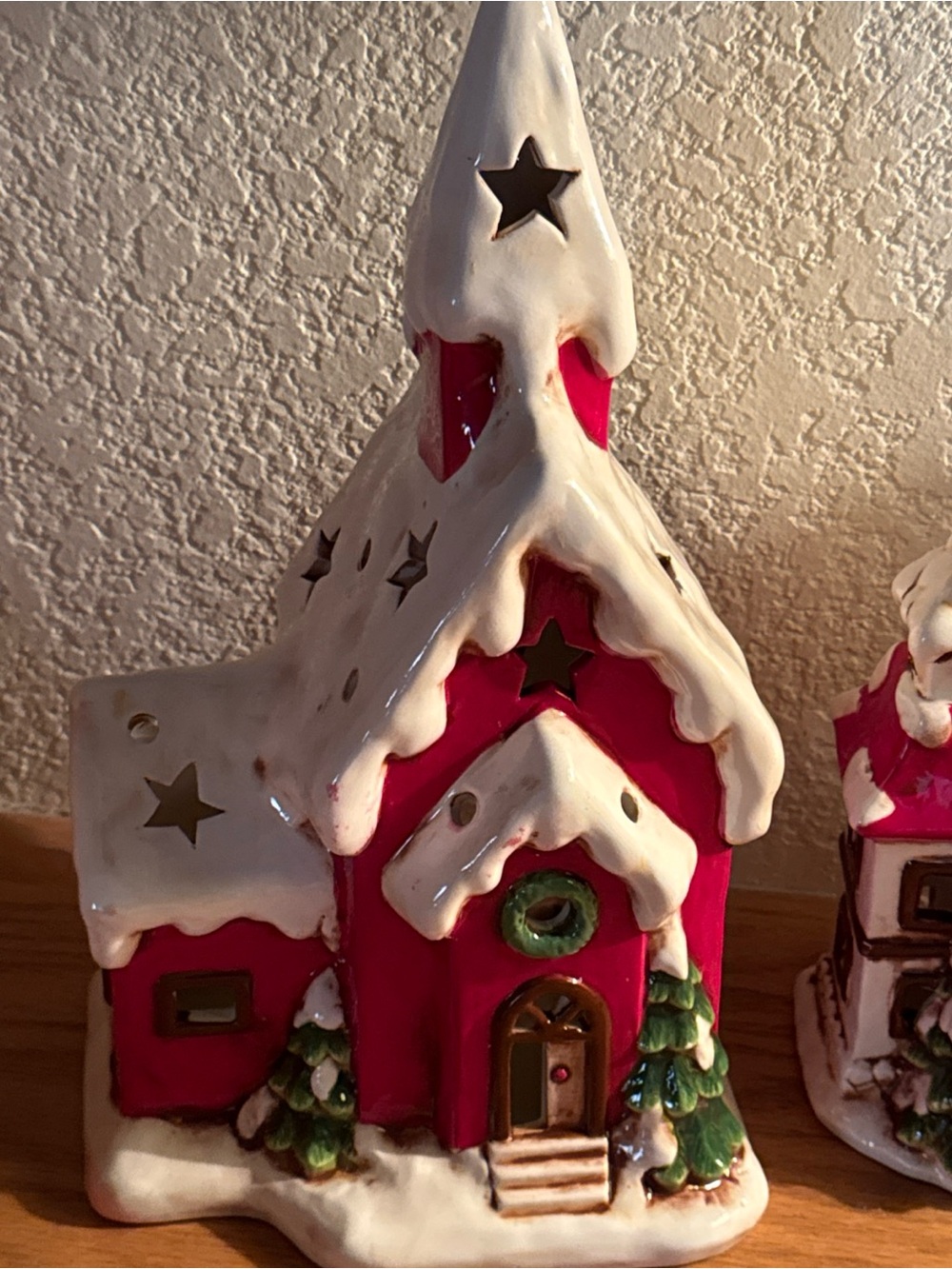 Holiday Ceramic Church Decoration - Red
